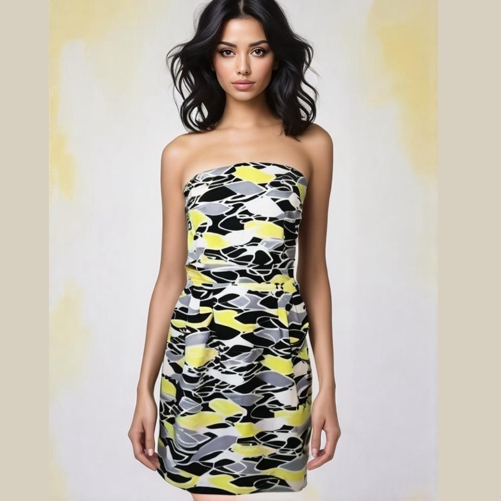 BANANA Republic Strapless Mini Dress with Pockets Abstract Print Size 8
